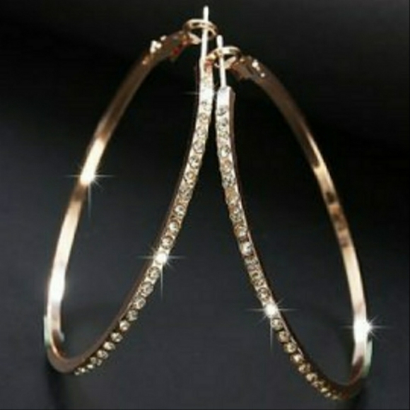 Fashion Jewelry Jewelry - Rose Gold Rhinestone Hoop Earrings